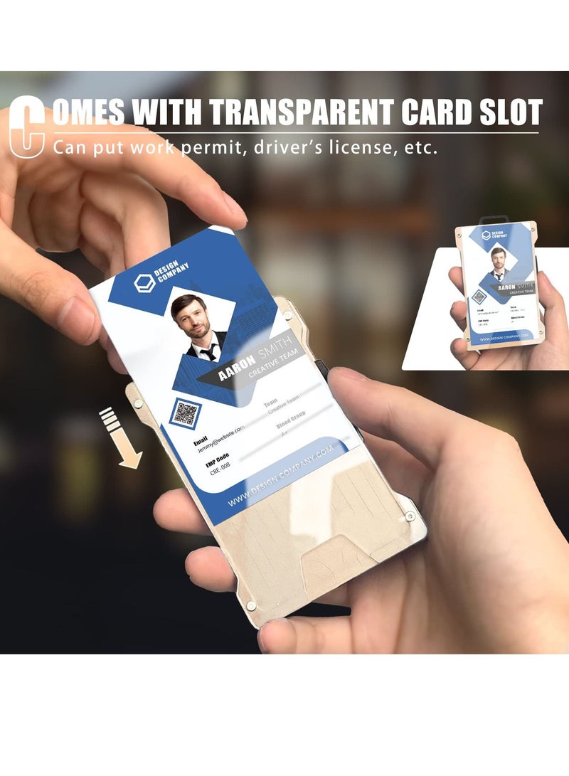 SYOSI محفظة للرجال نحيفة من الألمنيوم معدن مشبك النقود مع حافظة بطاقة هوية RFID شفافة لرجال الأعمال نافذة واضحة لحافظة النقود تقليل (ذهب صحراوي) - Image 2