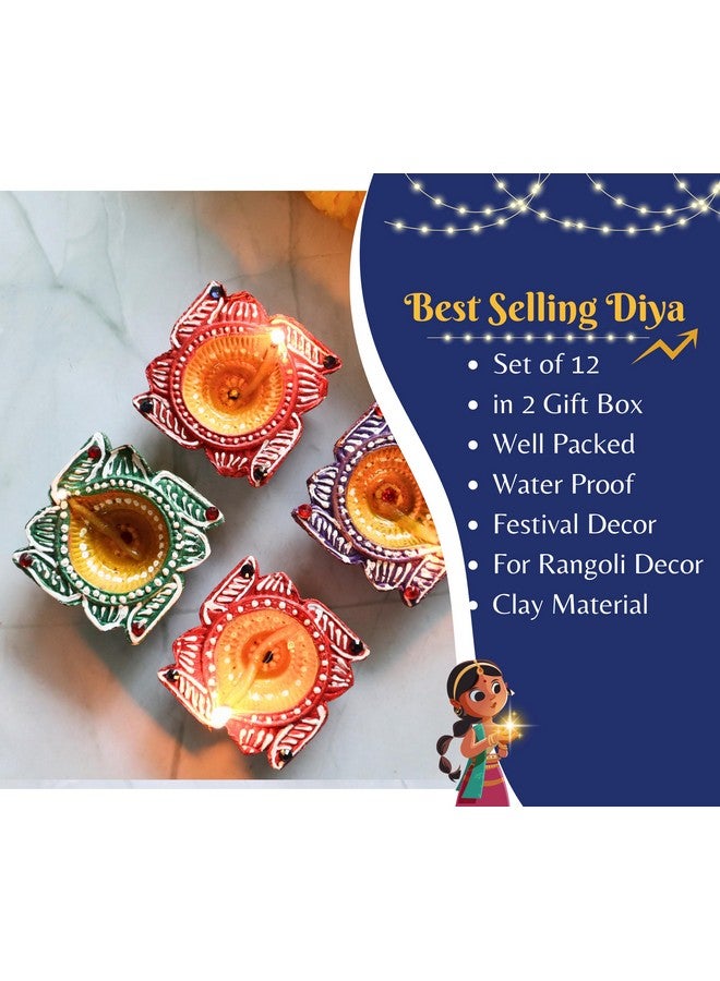 Indian Karigar 12 Diya for Diwali Diyas for Diwali Festival Terracotta Decorative Diyas for Diwali Decoration Items for Home Decor Diwali Diya Light Diwali Gifts for Family (Diwali Decoration Items) - Image 4