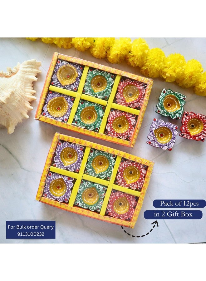 Indian Karigar 12 Diya for Diwali Diyas for Diwali Festival Terracotta Decorative Diyas for Diwali Decoration Items for Home Decor Diwali Diya Light Diwali Gifts for Family (Diwali Decoration Items) - Image 2