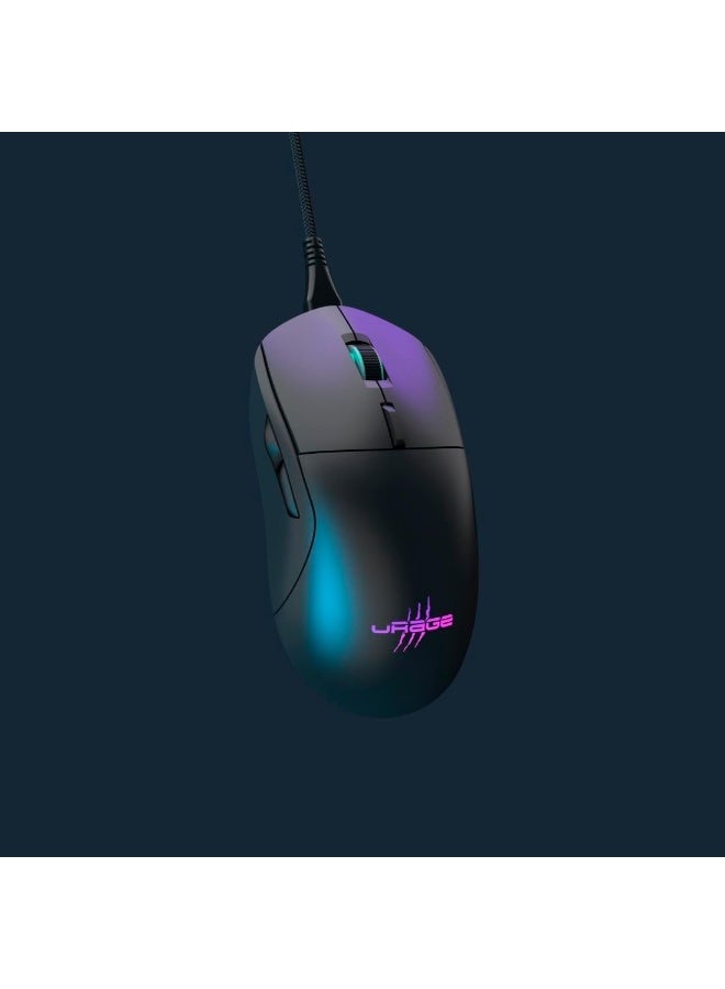 uRage | Reaper 250 Wired Gaming Mouse (Rainbow LED, Ultra Light, Right-Handed, 6 Programmable Buttons, 6200 dpi, Optical Sensor, Software, Removable Cable) Black - Image 3