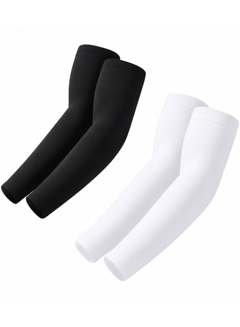 DBLEW Cooling Arm Sleeves [2 Pack] UV Sun Protection Compression Sleeves for Men Women, Breathable Stretch Tattoo Cover Arm Sleeves for Cycling Running Golf Fishing Driving Outdoor Sports - Black/White - Image 1