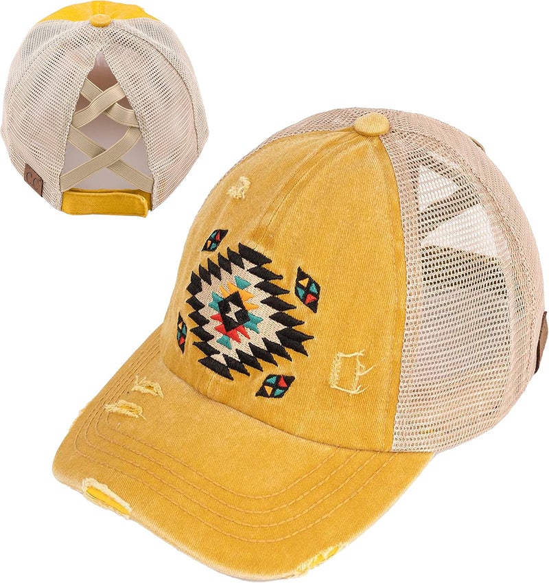 Funky Junque Ponytail Hat for Women - Baseball Cap with Adjustable Fit & High Pony Tail Criss Cross Back for Everyday Wear - Image 1