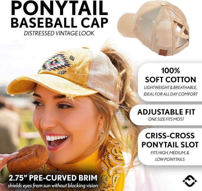 Funky Junque Ponytail Hat for Women - Baseball Cap with Adjustable Fit & High Pony Tail Criss Cross Back for Everyday Wear - Image 2