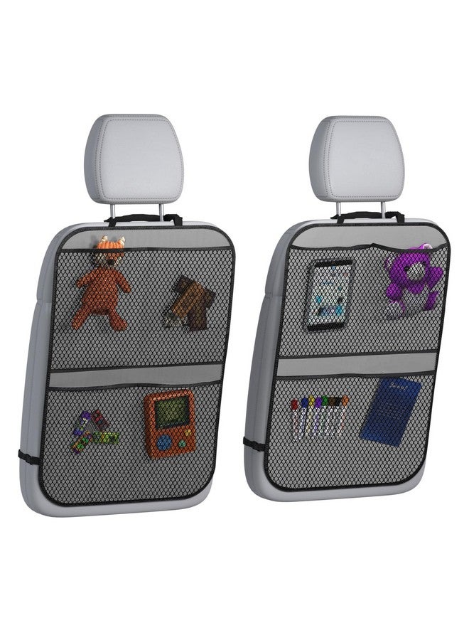 lebogner Back Seat Cover for Kids + 4 Pocket Storage Organizer, 2 Pack Kick Mats Backseat Protector, Car Accessories Waterproof Kick Guard for Vehicles to Protect from Dirt, Mud & Scratches, Grey - Image 1