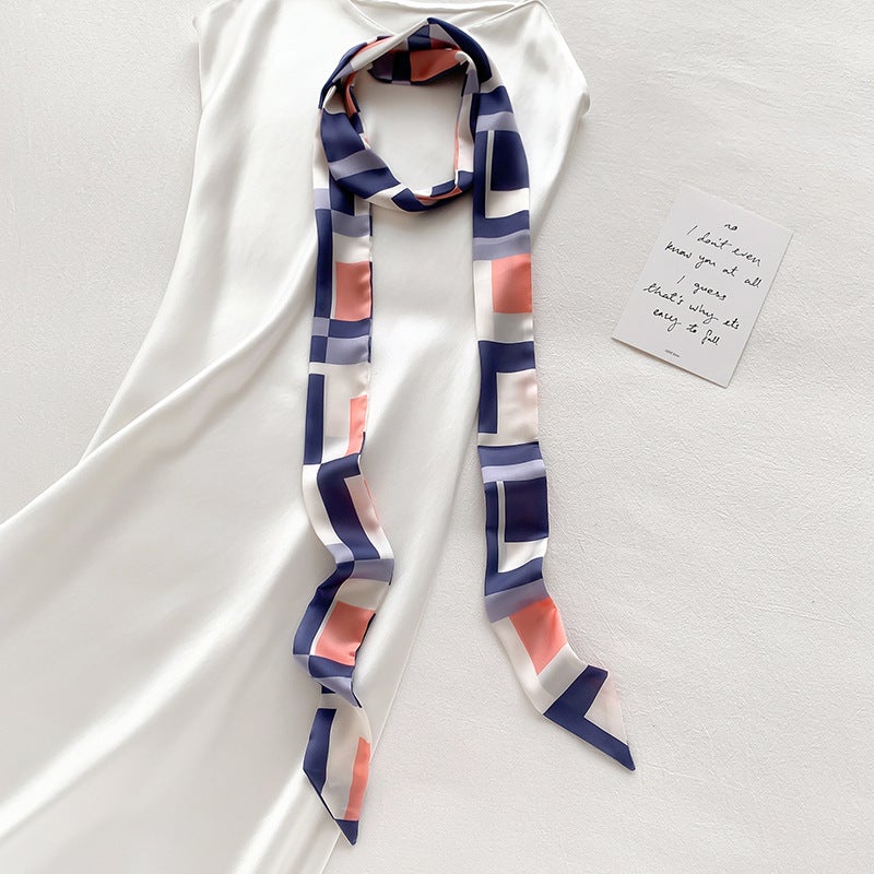 2021 Korean Style New Geometric Long Small Scarf Womens Hair Belt Decorative Scarf Long Ribbon Tie Bag Belt Scarf DT-25-Orange DT-25-Orange - Image 5