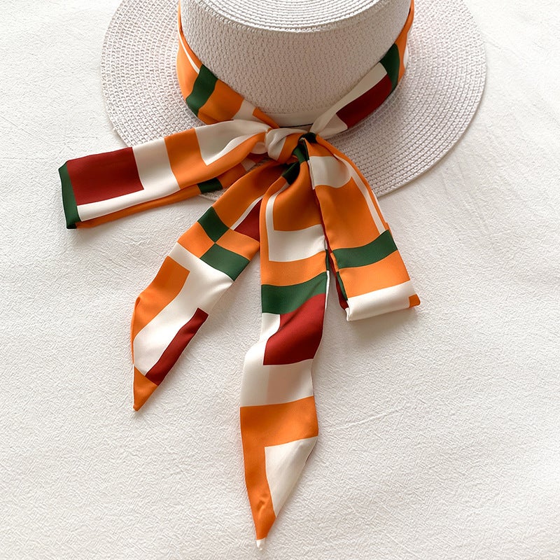 2021 Korean Style New Geometric Long Small Scarf Womens Hair Belt Decorative Scarf Long Ribbon Tie Bag Belt Scarf DT-25-Orange DT-25-Orange - Image 3