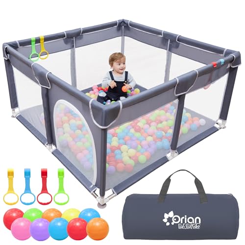 Orian Orian Baby Playpen 50x50 Large Playpen for Babies and Toddlers Oxford Fabric Indoor Outdoor Play Pen 10 Colorful Balls 4 Pull Up Rings Carry Bag 