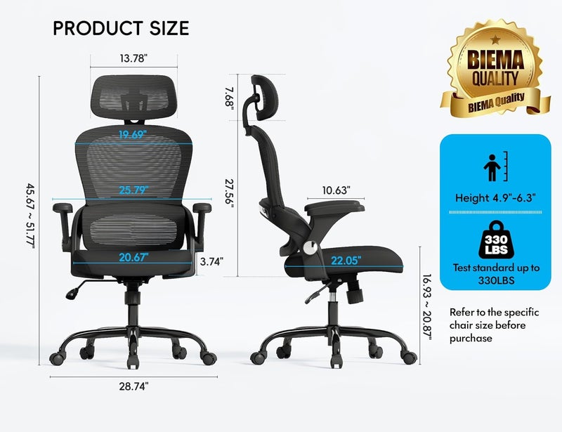 TRALT Office Chair - Ergonomic Office Chair with Back Support, Computer Chair - Home Office Desk Chairs, 330lbs Wide Seat Big and Tall Office Chairs with Headrest, Comfy Desk Chairs (Black) - Image 2