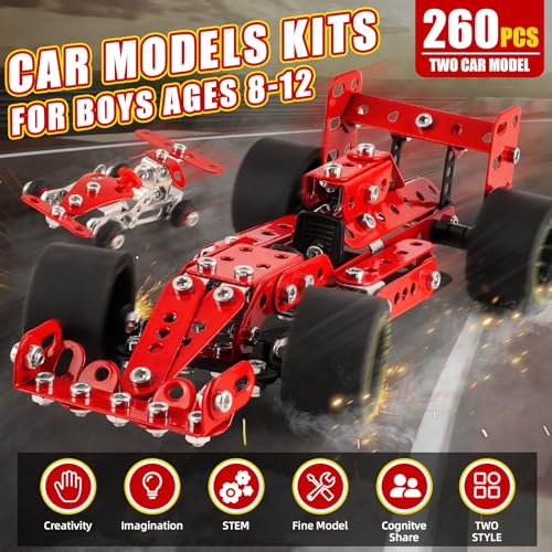 PANPAPA Car Building Kits for Boys 812Building Cars Metal Erector SetRacing Car Building Kits for Boys 1215Assembly Red Vehicle Model for Kids Kids 8 Years Old260Pieces - Image 5
