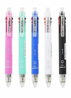 Porous Point Pens, 6 in 1 Multifunctional Ballpoint Pens 5 Colors 0.7 mm Pen and 0.5 Mechanical Pencil One Pack of