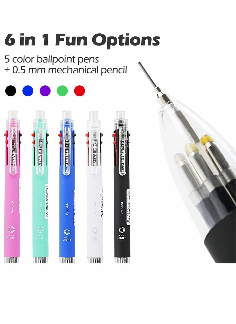 Y&D - Porous Point Pens, 6 in 1 Multifunctional Ballpoint Pens 5 Colors 0.7 mm Pen and 0.5 Mechanical Pencil One Pack of - Image 1