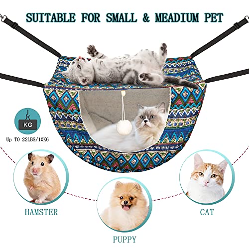 JSPYFITS Cat Cage Hammock with BallDouble Layer Hanging Adjustable Soft Pet Bed Suit for Kitten Ferret Puppy Rabbit or Small Pets 2 Level Indoor Pet Bad for All SeasonEthnic Style - Image 3
