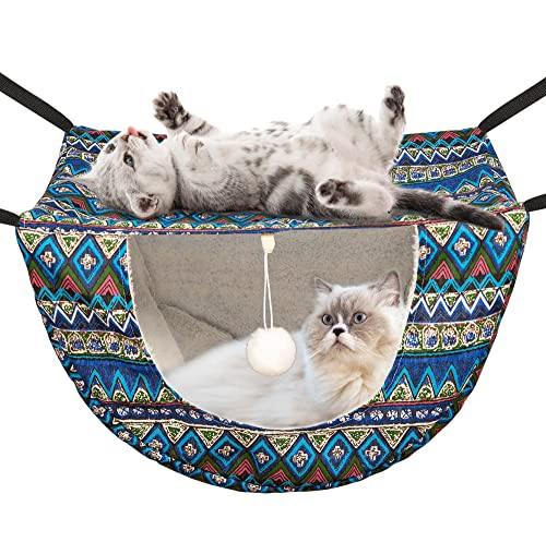 JSPYFITS Cat Cage Hammock with BallDouble Layer Hanging Adjustable Soft Pet Bed Suit for Kitten Ferret Puppy Rabbit or Small Pets 2 Level Indoor Pet Bad for All SeasonEthnic Style - Image 1