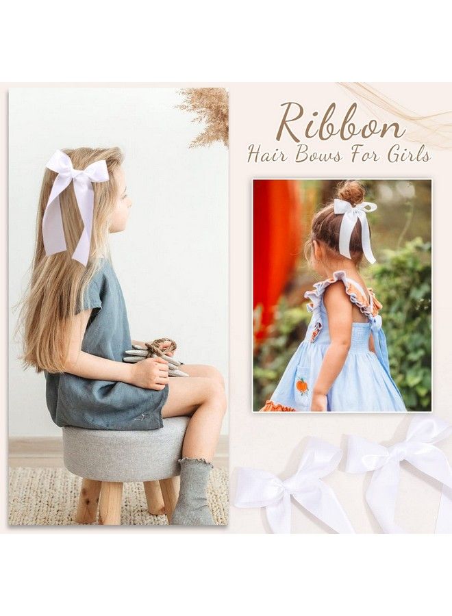 NCMAMA 2Pcs Long Ribbon Hair Bows For Girls Hair Clip Silk Hair Bow White Ribbon Hair Accessories For Baby Toddlers Infant Teens Kids (White) - Image 3