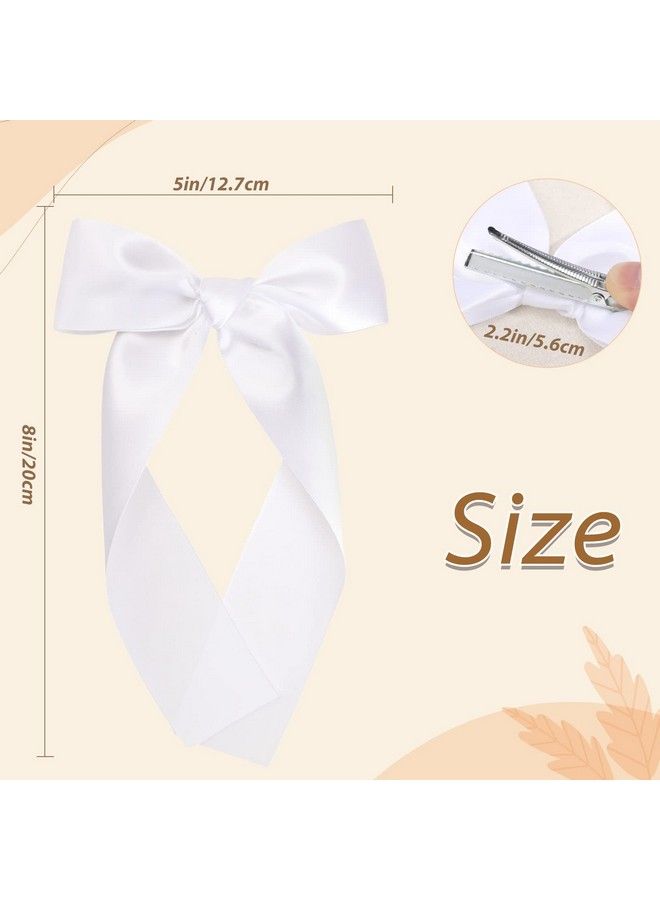 NCMAMA 2Pcs Long Ribbon Hair Bows For Girls Hair Clip Silk Hair Bow White Ribbon Hair Accessories For Baby Toddlers Infant Teens Kids (White) - Image 4
