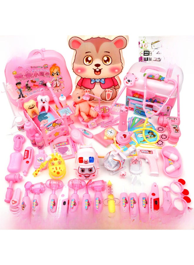 مصدر الشركة المصنعة لعبة الطبيب مجموعة طبيب صغير للأطفال لعب المنزل محاكاة الأولاد والبنات صندوق تخزين-اللون: حقيبة ظهر 57 قطعة من الأحمر - Image 2