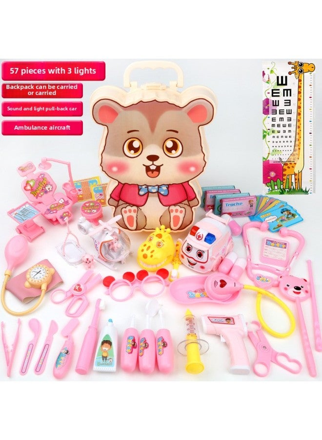 مصدر الشركة المصنعة لعبة الطبيب مجموعة طبيب صغير للأطفال لعب المنزل محاكاة الأولاد والبنات صندوق تخزين-اللون: حقيبة ظهر 57 قطعة من الأحمر - Image 1