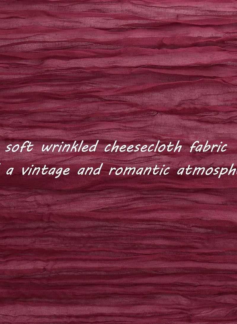 هاهاهاي 90×400 سم مفرش طاولة شاش بوهيمي شفاف مجعد، قماش قطن ناعم، ديكور مائدة ريفي لحفلات الزفاف وأعياد الميلاد وحفلات استقبال المولود والعرائس، قطعة مركزية للطاولة أحمر - Image 3
