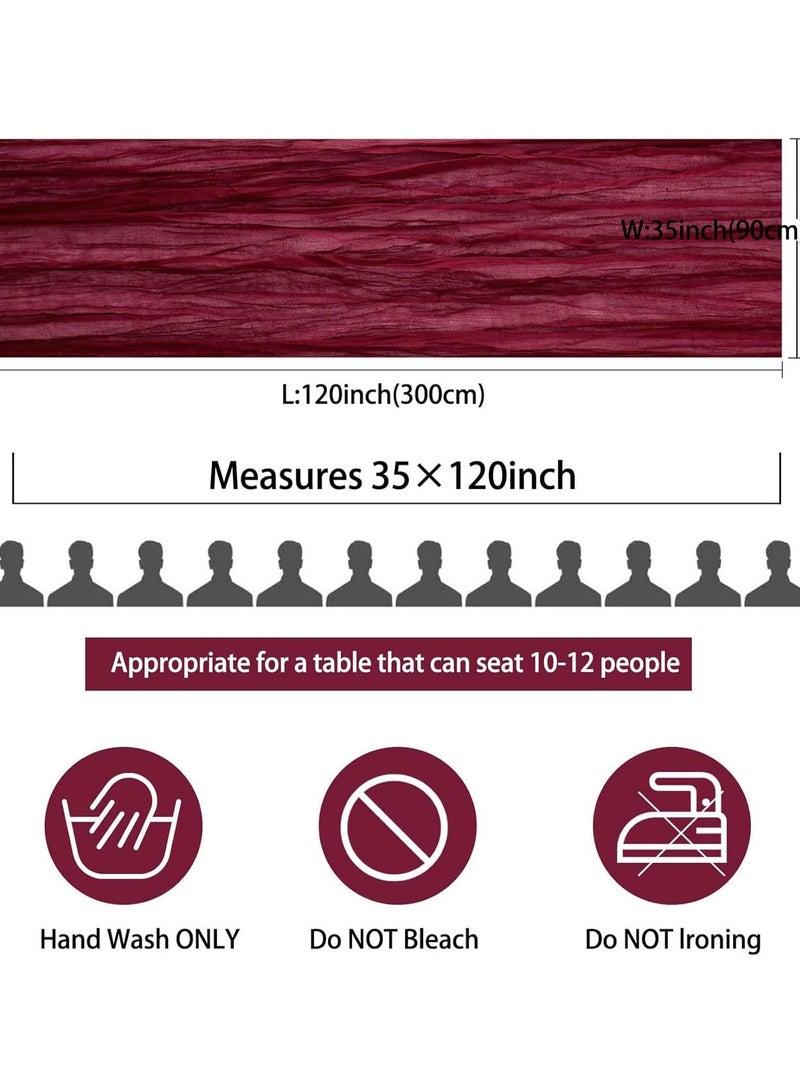 هاهاهاي 90×400 سم مفرش طاولة شاش بوهيمي شفاف مجعد، قماش قطن ناعم، ديكور مائدة ريفي لحفلات الزفاف وأعياد الميلاد وحفلات استقبال المولود والعرائس، قطعة مركزية للطاولة أحمر - Image 4