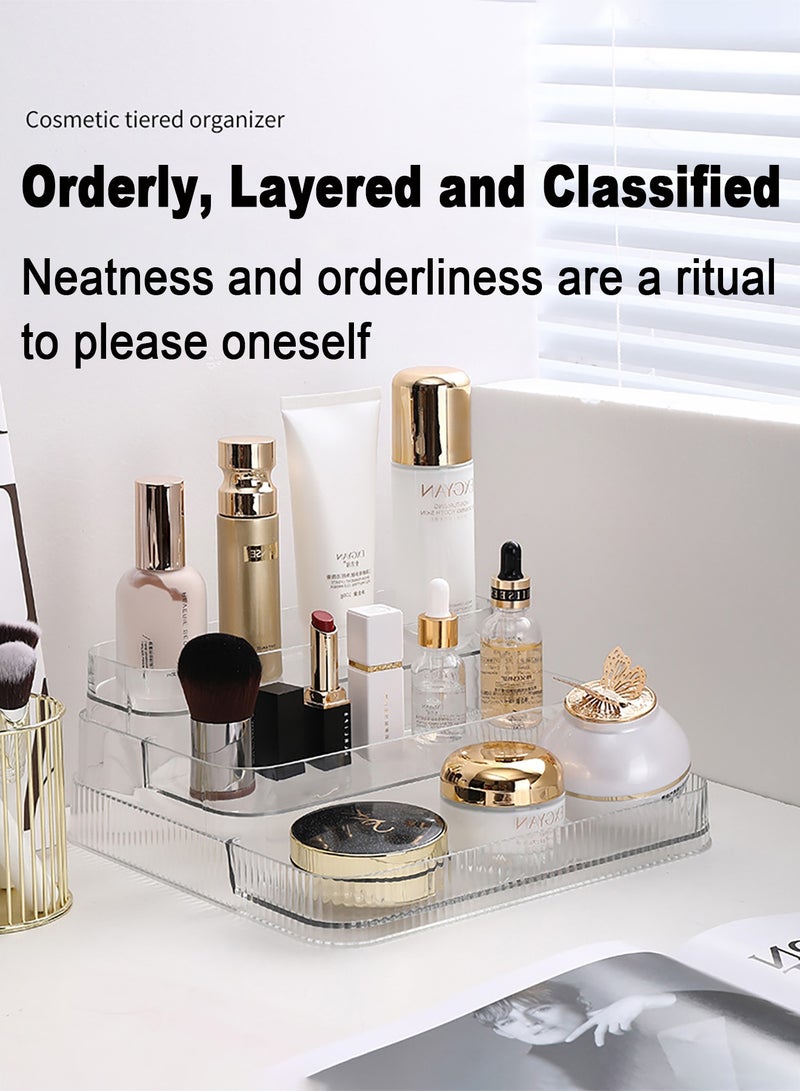 هيروكس حامل عرض أكريليك، رف منظم عطور بثلاث طبقات، حامل كب كيك شفاف، حامل عرض كبير للمجسمات، أرفف حلويات للحفلات، منظم مكياج، حامل عرض من الكريستال للأغراض الزخرفية. - Image 2