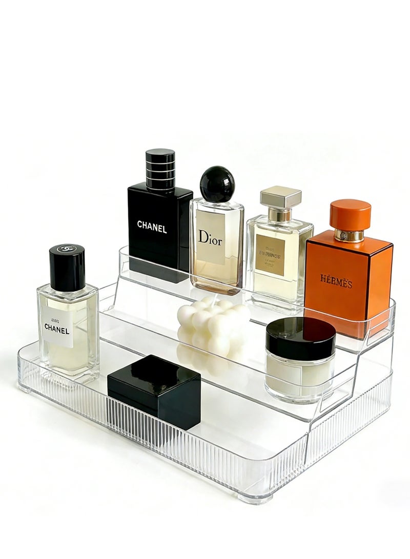 هيروكس حامل عرض أكريليك، رف منظم عطور بثلاث طبقات، حامل كب كيك شفاف، حامل عرض كبير للمجسمات، أرفف حلويات للحفلات، منظم مكياج، حامل عرض من الكريستال للأغراض الزخرفية. - Image 1