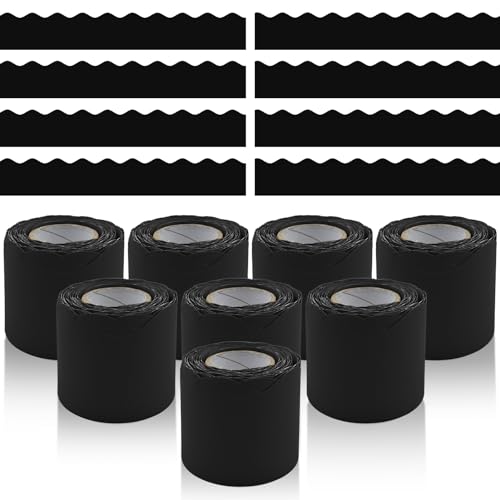 DASTTUIS 8 Rolls 262.4 Ft Bulletin Board Borders - Black Scalloped Borders Bulletin for Classroom, School & Office Decor - Black Bulletin Board Trim Paper - Image 1