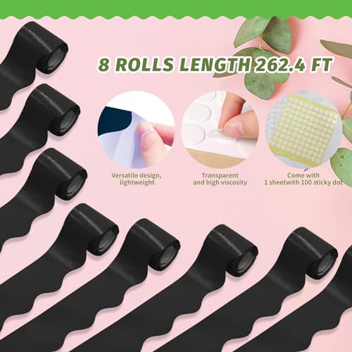 DASTTUIS 8 Rolls 262.4 Ft Bulletin Board Borders - Black Scalloped Borders Bulletin for Classroom, School & Office Decor - Black Bulletin Board Trim Paper - Image 2