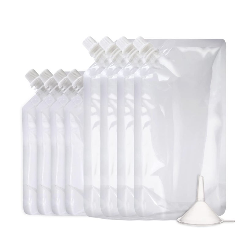 OHMAXHO Alcohol Pouches for Liquor,Reusable Drink Pouches for Adults Alcohol Drinking Flasks,Concealable Plastic Liquor Bags with Funnel,Plastic Travel Flasks (8OZ4 + 16OZ4) - Image 1