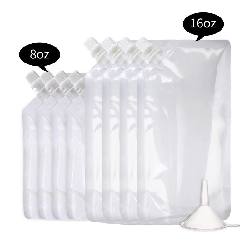 OHMAXHO Alcohol Pouches for Liquor,Reusable Drink Pouches for Adults Alcohol Drinking Flasks,Concealable Plastic Liquor Bags with Funnel,Plastic Travel Flasks (8OZ4 + 16OZ4) - Image 2