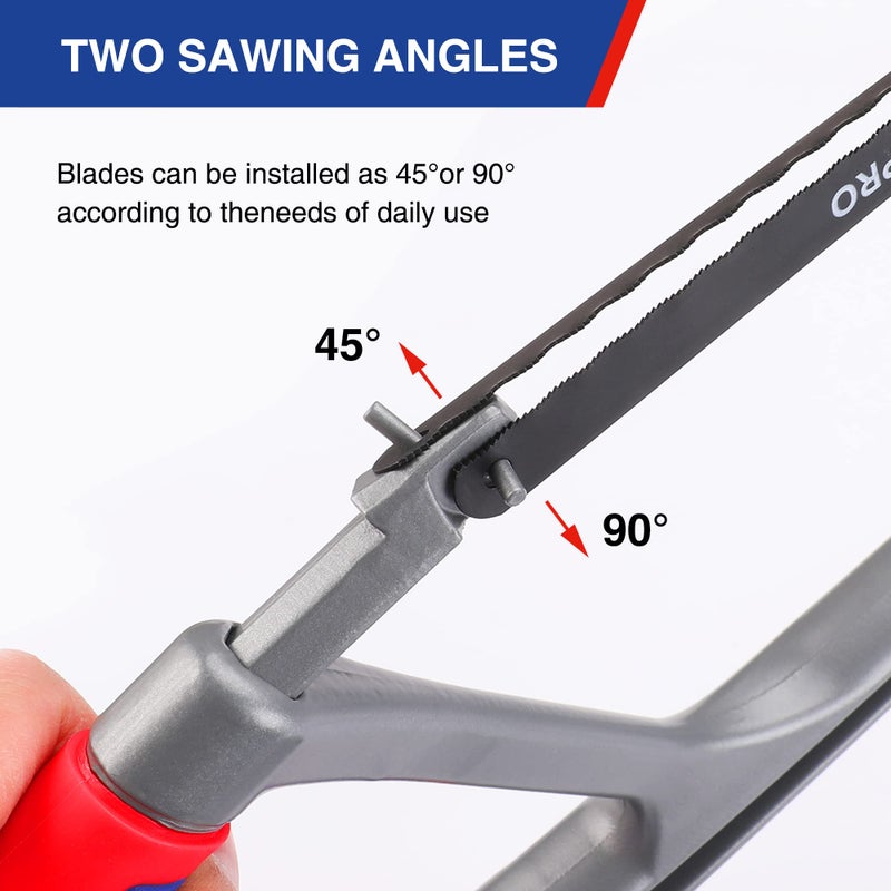 WORKPRO 12-inch Hacksaw with Extra 2 Bi-Metal Saw Blades, Heavy Duty Adjustable 45/90 Angle Saw for Metal, Wood, PVC Pipes - Image 4
