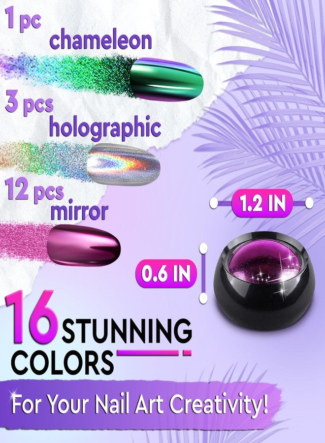 ZOKLU Chrome Nail Powder Set - 16 Jars Chrome Powder for Nails Gold Chrome Nail Powder Kit Nail Chrome Powder for Gel Nails - Nail Glitter for Nail Art - Image 2
