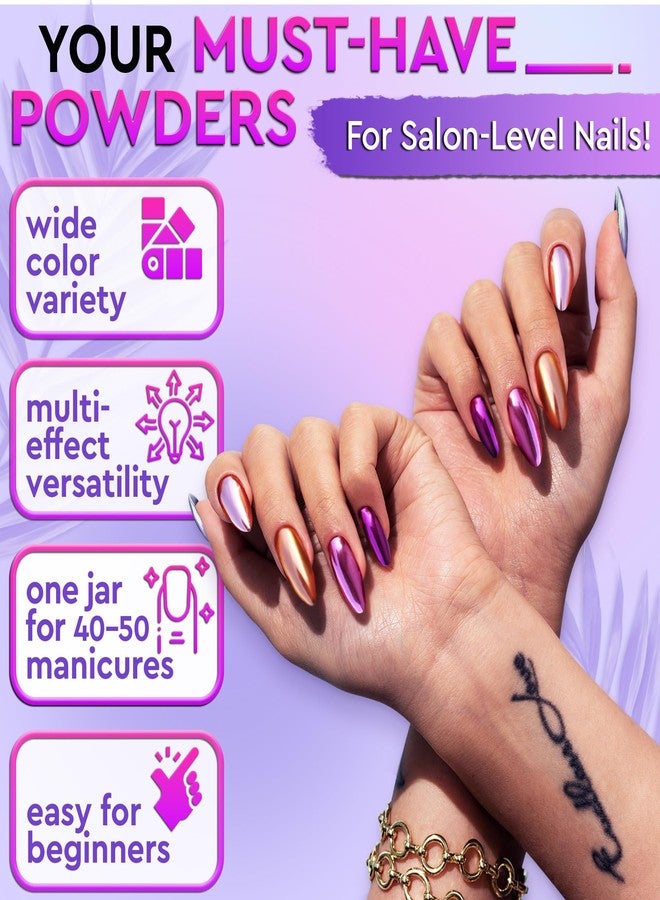 ZOKLU Chrome Nail Powder Set - 16 Jars Chrome Powder for Nails Gold Chrome Nail Powder Kit Nail Chrome Powder for Gel Nails - Nail Glitter for Nail Art - Image 4