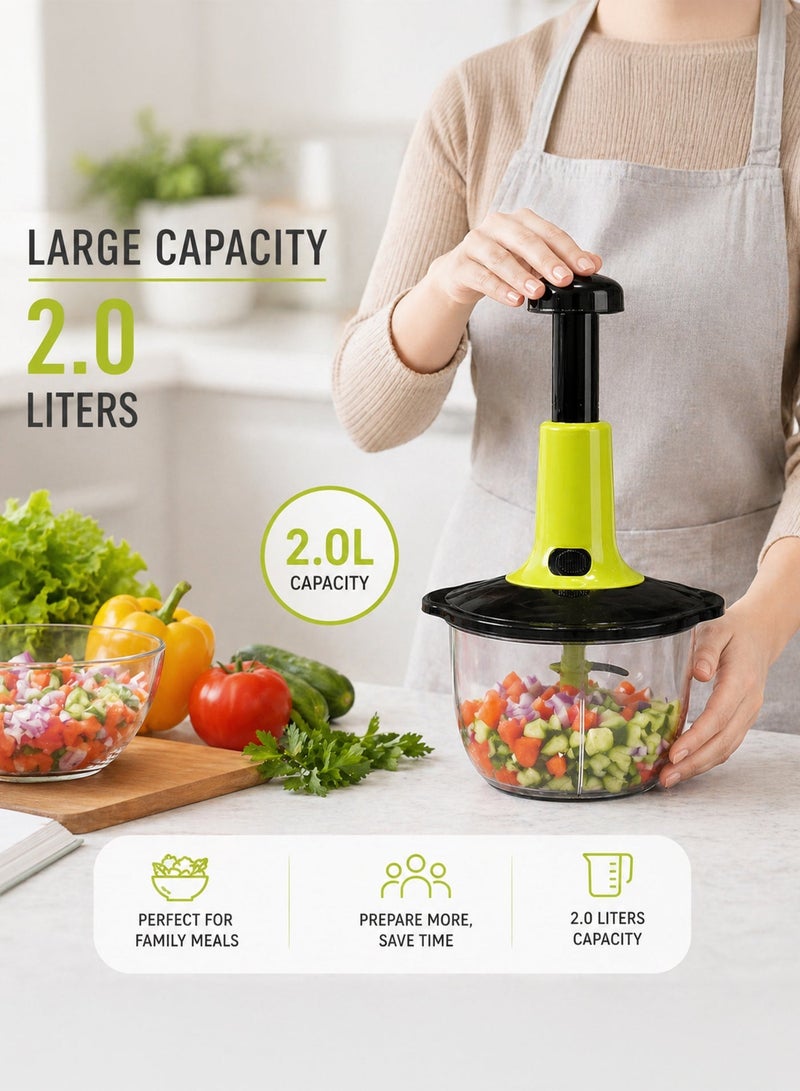 Toshionics Manual Food Processor Food Chopper 2.0L – Multifunctional Hand Push Vegetable Cutter with Stainless Steel Blades, Large Capacity Kitchen Chopper for Onion, Garlic, Meat and Salad - Image 3