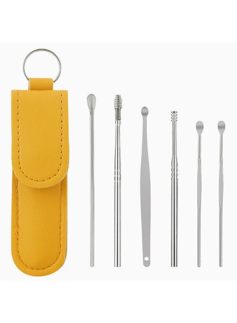 6-in-1 Earwax Removal Kit, Ear Pick Ear Cleansing Tool Set, Stainless Steel Ear Curette Spiral Ear Wax Remover Tool with Storage Bag - Image 1