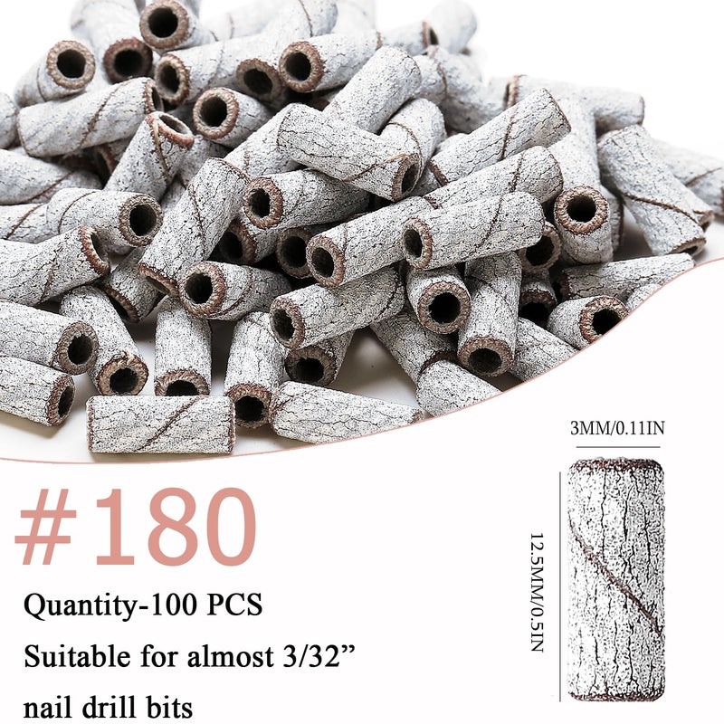 ERUIKA 100 قطعة من رؤوس مثقاب الأظافر مع شريط صنفرة صغير مع بت ماندريل 3.1 مم، 180 حبيبات ناعمة لشريط صنفرة الأظافر لإزالة الجل وتشكيل الأظافر والعناية بالقدمين (زebra، 180 حبيبة)  - Image 2