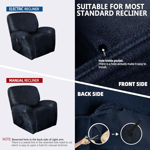 molasofa Leather-Look Spandex Recliner Chair Covers,4-Piece Cover with Pocket,Soft Non Slip Covers for Chair,Washable Furniture Protector (Navy Blue) 1 Seat - Image 4