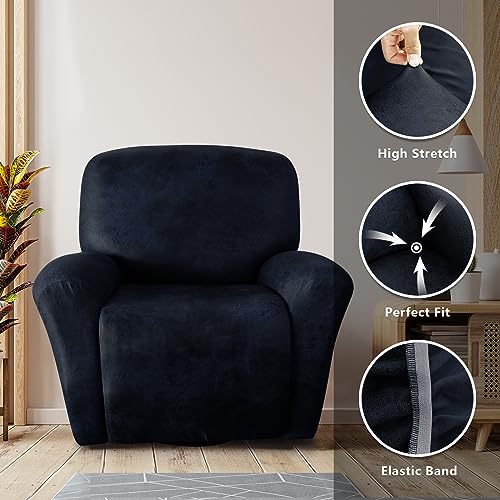molasofa Leather-Look Spandex Recliner Chair Covers,4-Piece Cover with Pocket,Soft Non Slip Covers for Chair,Washable Furniture Protector (Navy Blue) 1 Seat - Image 5