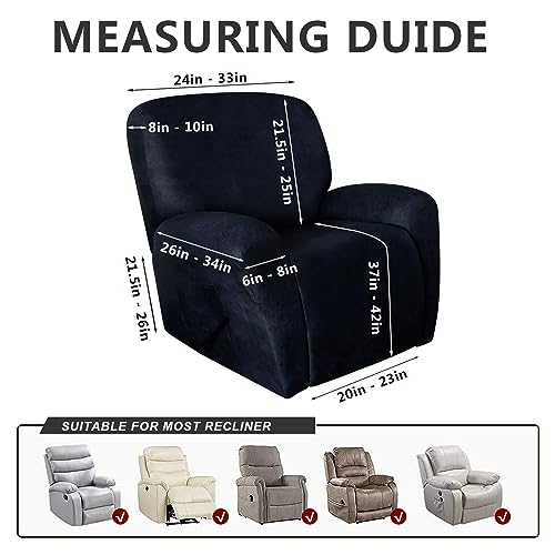 molasofa Leather-Look Spandex Recliner Chair Covers,4-Piece Cover with Pocket,Soft Non Slip Covers for Chair,Washable Furniture Protector (Navy Blue) 1 Seat - Image 2