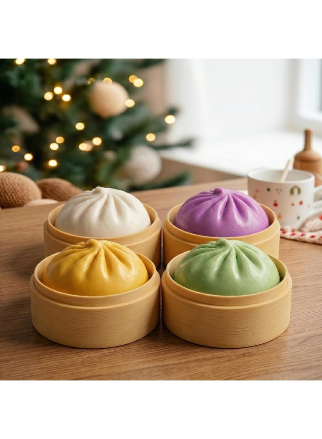 squishy 4Pcs Mini Dumpling Squishy, Glitter Dumpling Squishy Mystery Box, Dumpling Stress Ball Fidget Sensory Toy with Mini Food Steamer, Easter Basket Stuffers for Adults - Image 4