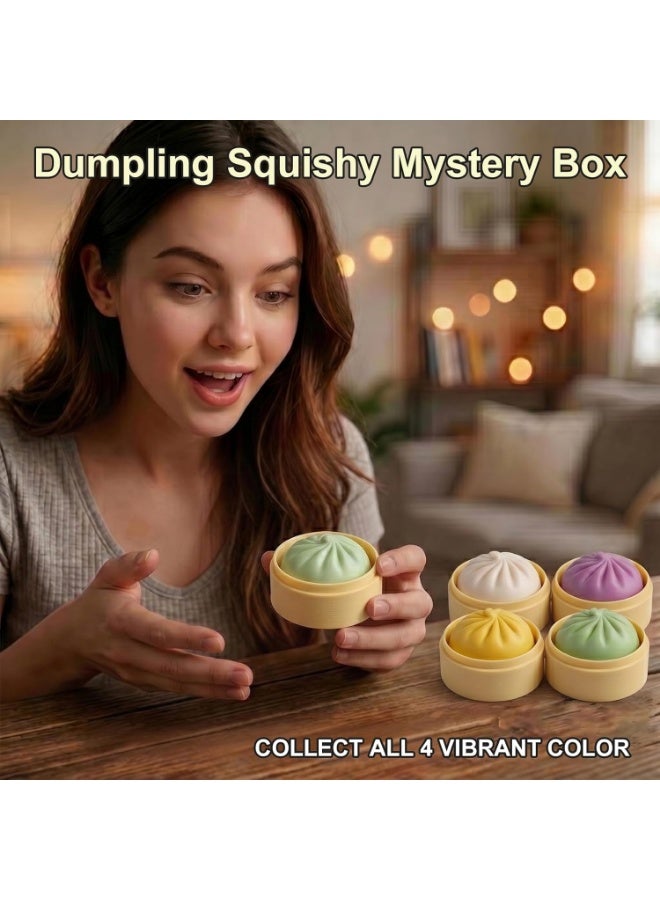 squishy 4Pcs Mini Dumpling Squishy, Glitter Dumpling Squishy Mystery Box, Dumpling Stress Ball Fidget Sensory Toy with Mini Food Steamer, Easter Basket Stuffers for Adults - Image 2
