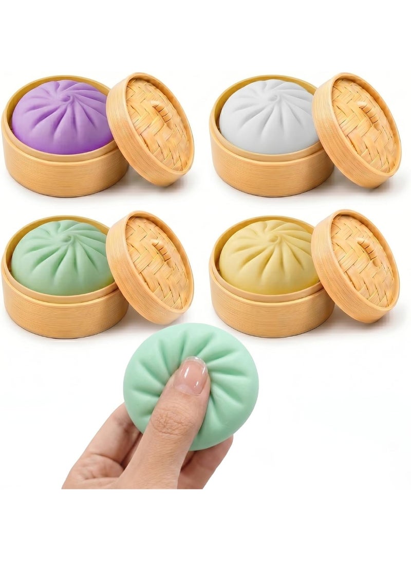 squishy 4Pcs Mini Dumpling Squishy, Glitter Dumpling Squishy Mystery Box, Dumpling Stress Ball Fidget Sensory Toy with Mini Food Steamer, Easter Basket Stuffers for Adults - Image 1