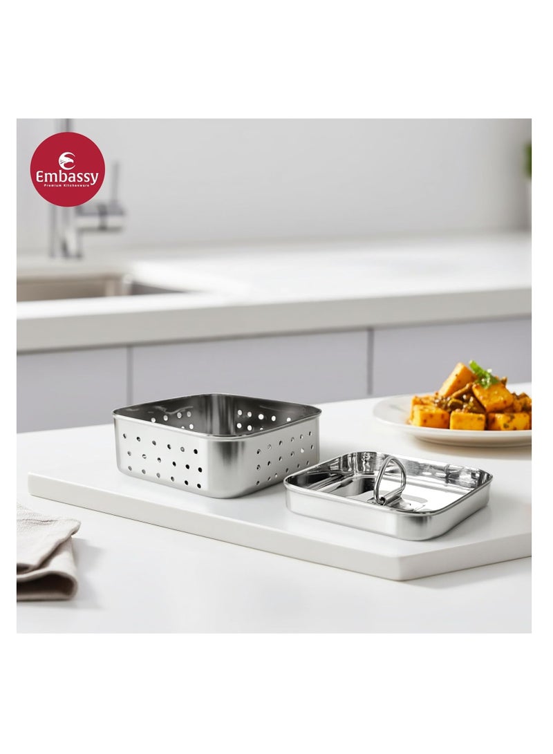 Embassy Stainless Steel Square Paneer Mould/Maker/Strainer | Dimension - 11.5 x 11.5 cms | Size - 2 | Perfect for Making Homemade Paneer/Cheese/Tofu | Dishwasher Safe - Image 3