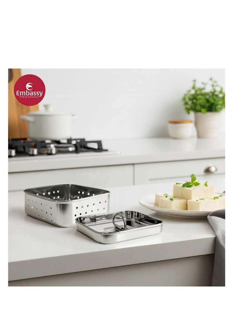 Embassy Stainless Steel Square Paneer Mould/Maker/Strainer | Dimension - 11.5 x 11.5 cms | Size - 2 | Perfect for Making Homemade Paneer/Cheese/Tofu | Dishwasher Safe - Image 2