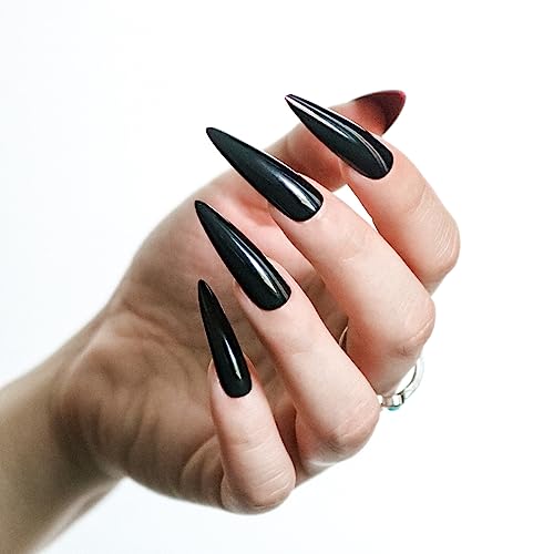 Allkem Press On Nails - Black Red Bottoms Glossy Extra Long Sculpted Stiletto 2 Set Bundle | 10 sizes - 20 pcs Nail kit with Glue - Image 5