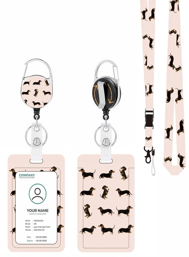 KWSAAHU ID Badge Holder with Lanyard, Detachable Lanyard and Retractable Badge Reel Clip, Vertical ID Protector Bage Clips for Man Woman Students Teachers Office Workers Nurses - Cute Dachshund - Image 1