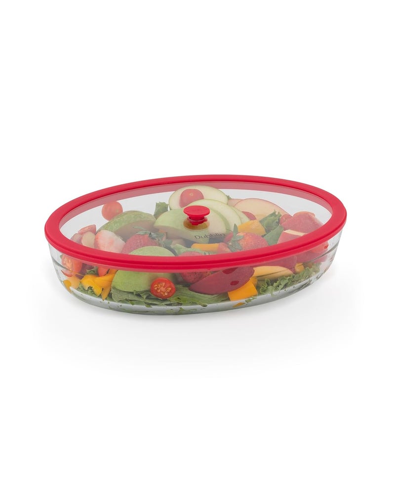 DUBBLIN LATINO OVAL 2100 Glass CasseroleCumServing Bowl with Lid Microwave Safe Stylish Durable 2100ml Capacity - Image 1