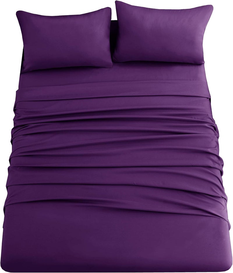 Ghooss Queen Size Bed Sheet Set-Made of 1800TC 100% Microfiber Polyester -14inch Deep Pocket-Stain Resistant,Warm,Breathable and Hypoallergenic-4 Piece Bedding Sets-Purple - Image 1