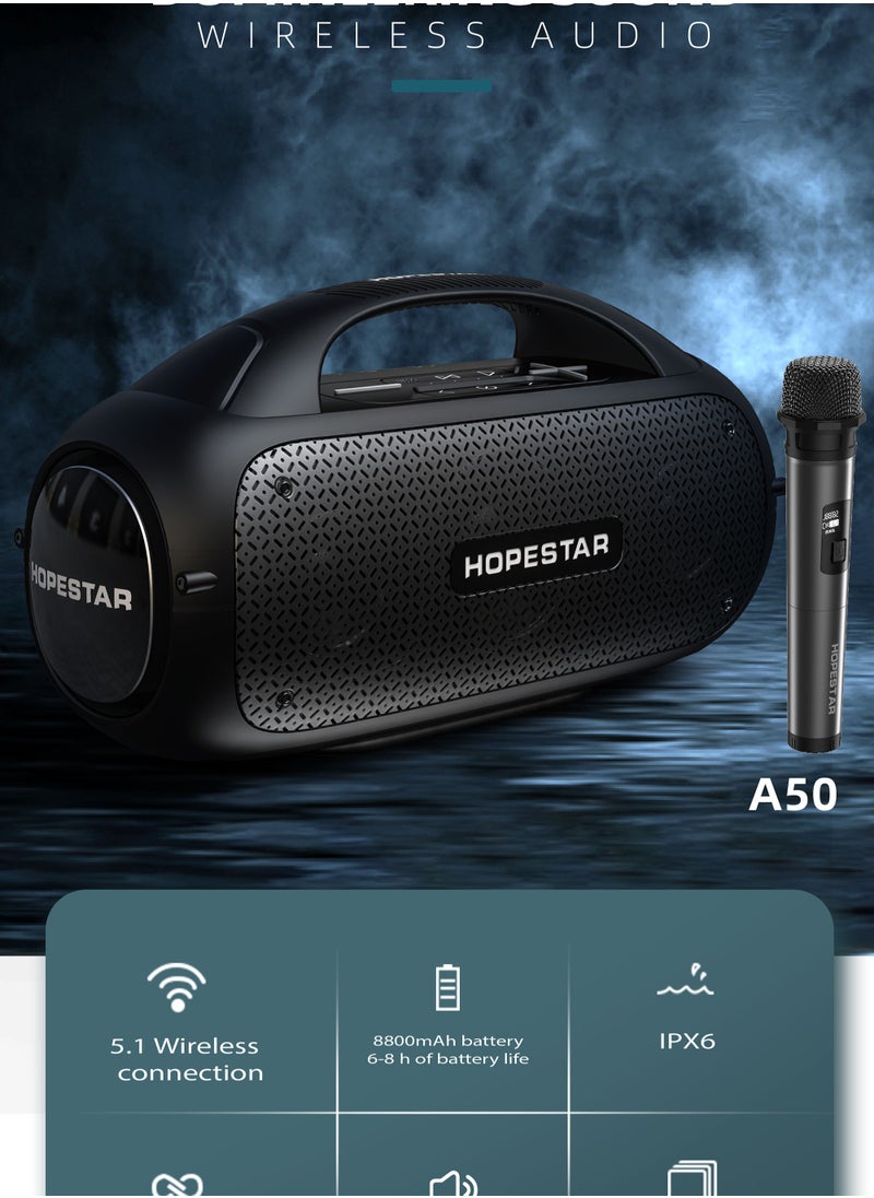 HOPESTAR A50 سمّاعات بلوتوث عالية الطاقة 80 واط مضخم صوت سيارة لاسلكي RGB ثمانية محمول FM مكبر صوت خارجي ميزات مكبر الصوت Hopestar