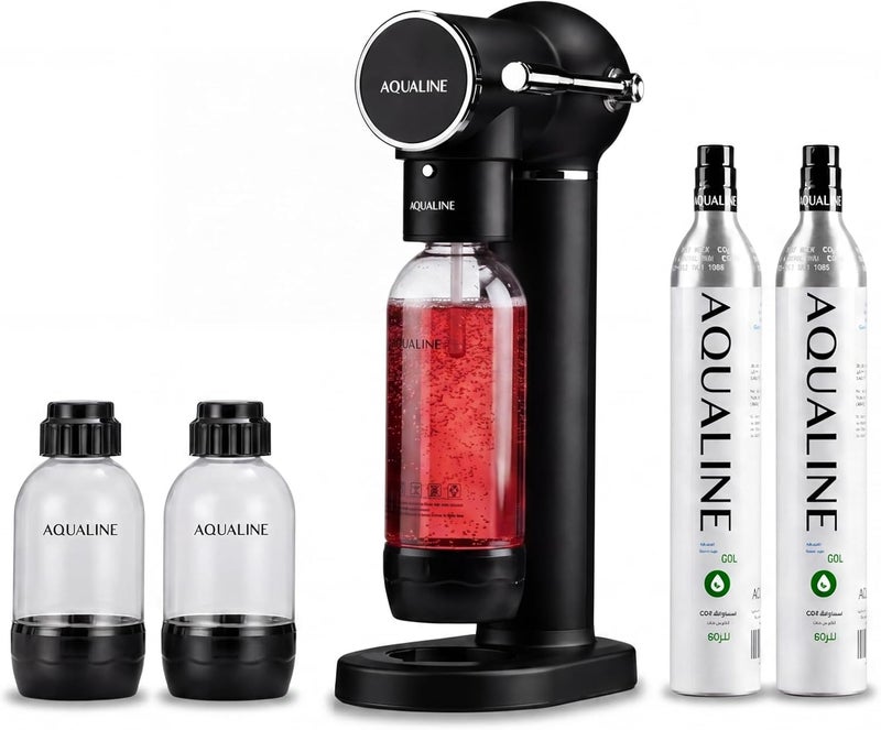 Aqualine Essence Pro Sparkling Water Maker, Premium Kit | Home Soda Maker, Sparkles Any Drink | Fizz Infuser | 2x 60L CO2 Cylinders, 1L & 2x 500ml BPA-Free Bottles | Proudly Saudi | Black - Image 1