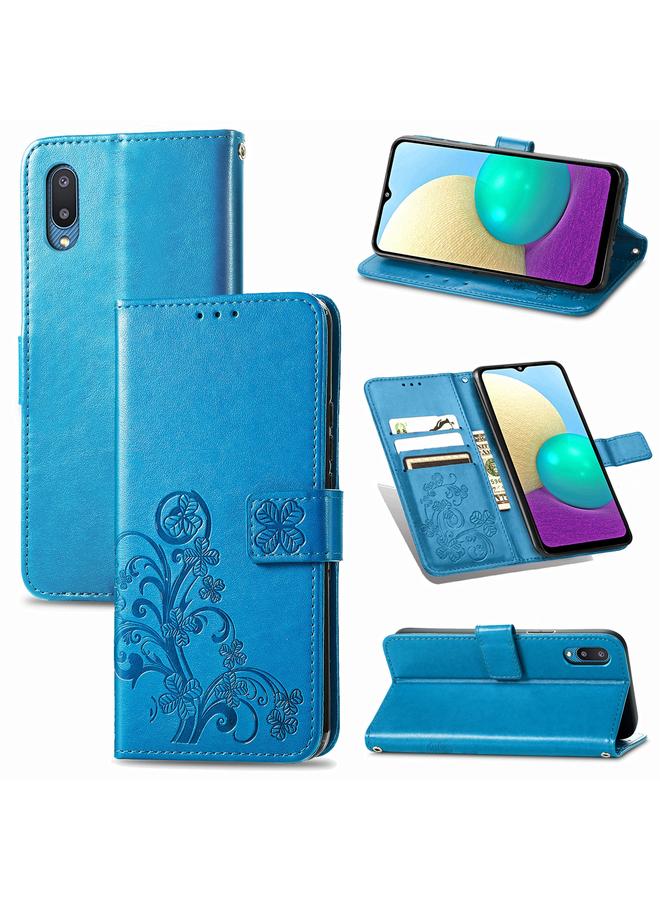S-TOP Case For Samsung Galaxy A02 Four-leaf Clasp Embossed Buckle Mobile Phone Protection Leather Case with Lanyard & Card Slot & Wallet & Bracket Function - Image 1